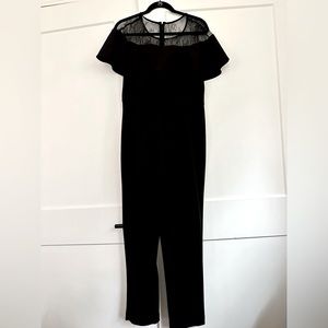 Black flutter neck fitted jumpsuit